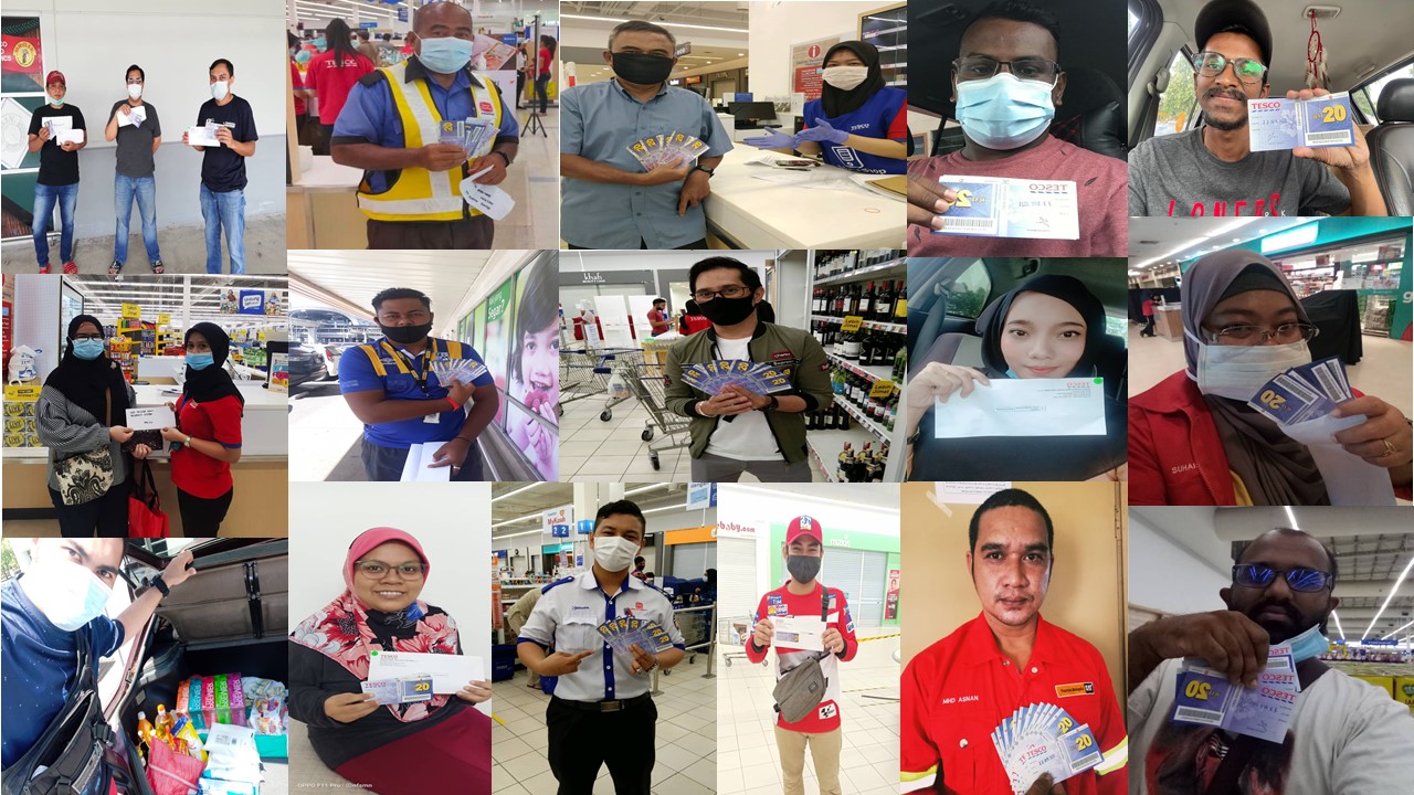YSD in collaboration with Sime Darby Industrial distributed Tesco vouchers, food items and hygiene kits to 357 Sime Darby Industrial employees who fall under the low-income bracket.